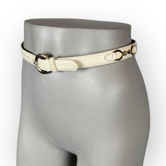 Vintage Ivory and Gold Genuine Leather Belt Size Small - Picture 1 of 10